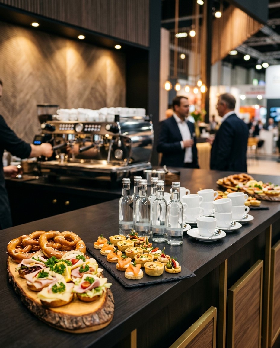 Marra Messe Catering am Messestand in Köln mit Brezen, Fingerfood und Kaffee